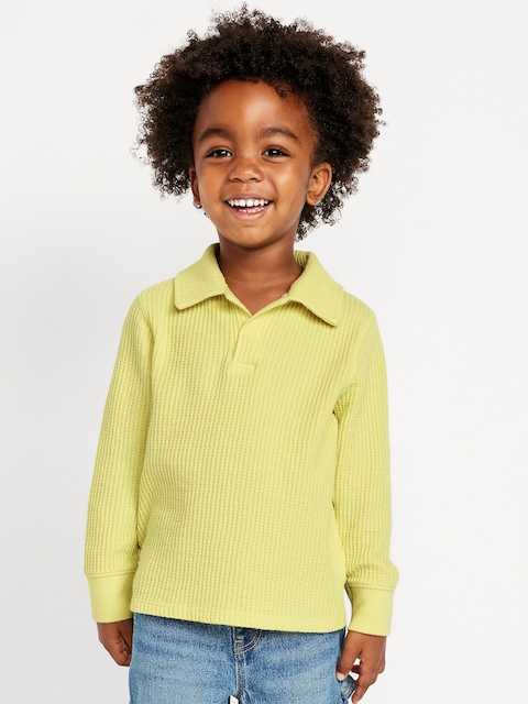 Long-Sleeve Collared Thermal-Knit Shirt for Toddler Boys
