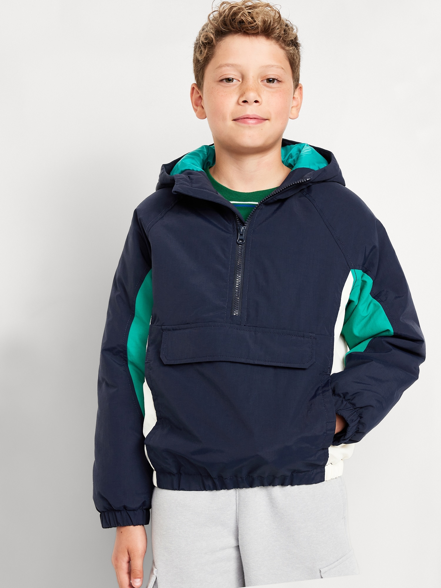 Water-Resistant Half-Zip Color-Block Jacket for Boys