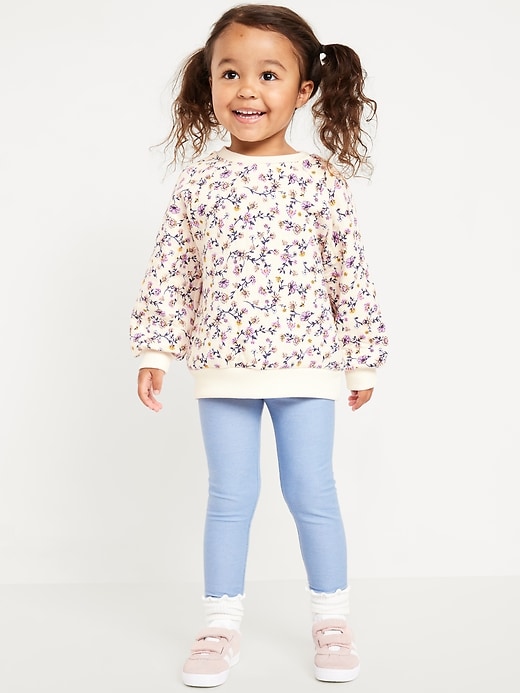 Voir une image plus grande du produit 1 de 3. Ensemble chandail ras du cou en coton ouaté et legging matelassés pour toute-petite fille