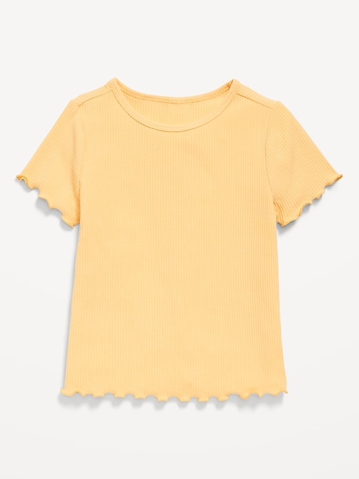 View large product image 1 of 1. Short-Sleeve Lettuce-Edge Ribbed T-Shirt for Toddler Girls