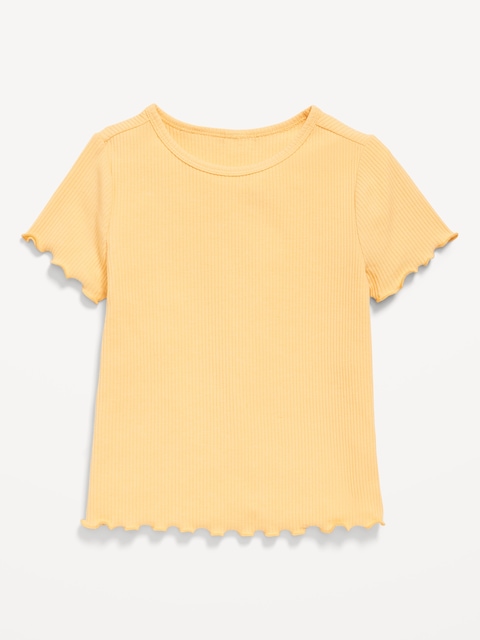Short-Sleeve Lettuce-Edge Ribbed T-Shirt for Toddler Girls