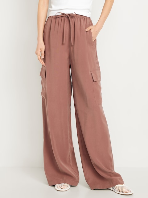 Pantalon cargo fluide à jambe ultra-large à taille très haute