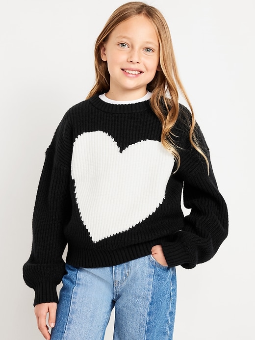 View large product image 1 of 4. SoSoft Long-Sleeve Heart-Print Sweater for Girls