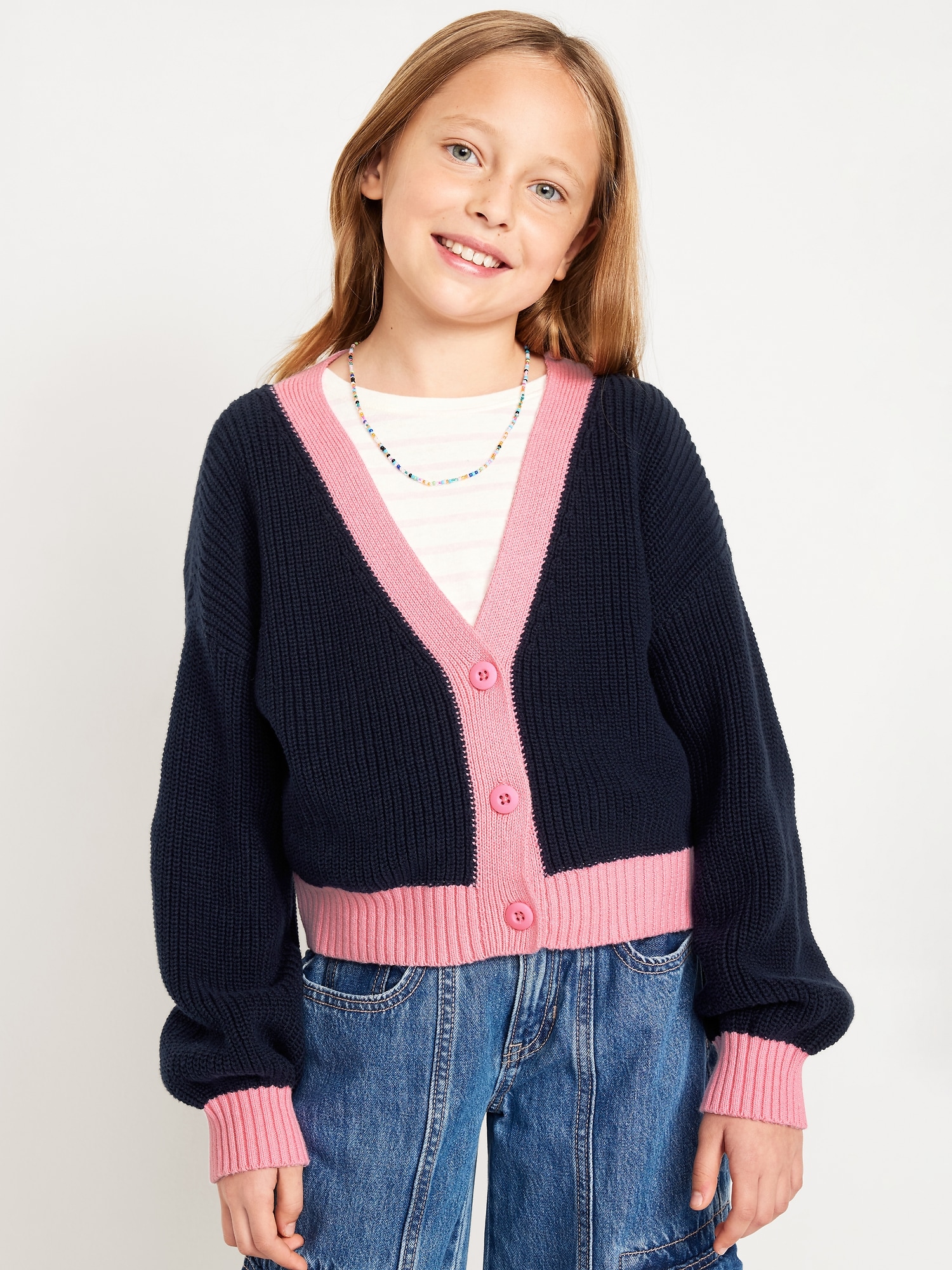 Button-Front Cardigan Sweater for Girls