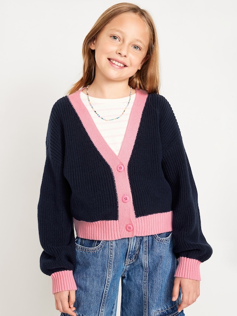 Printed Button-Front Cardigan Sweater for Girls