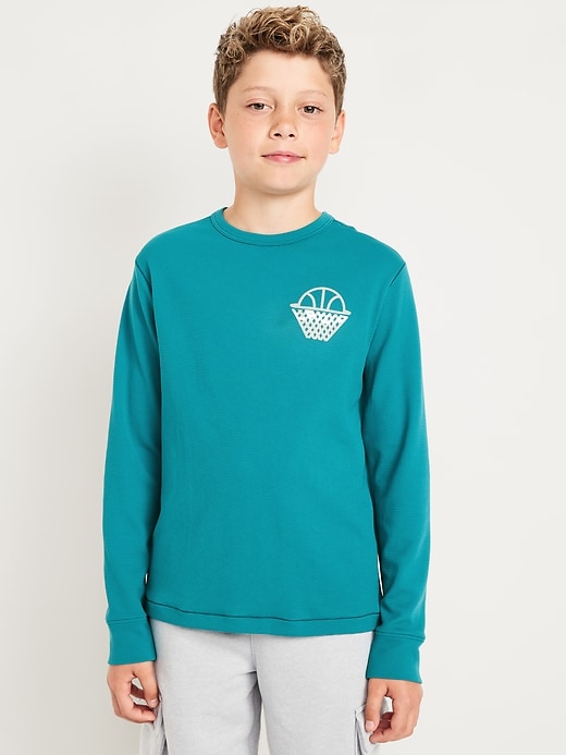 View large product image 1 of 4. Long-Sleeve Waffle-Knit Graphic Performance Top for Boys