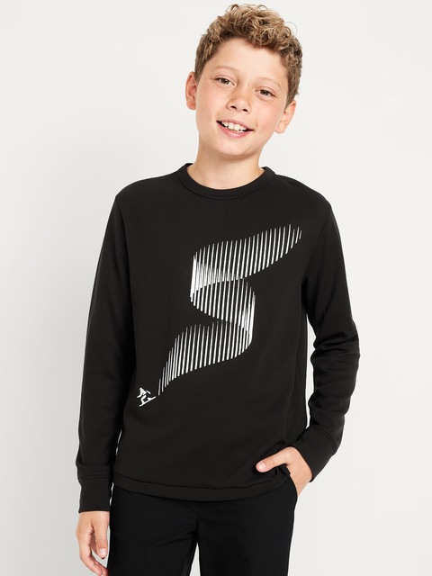 Long-Sleeve Waffle-Knit Graphic Performance Top for Boys - Black