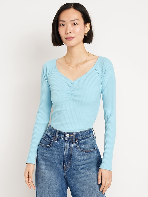 Image number 1 showing, Cinched Rib-Knit Top