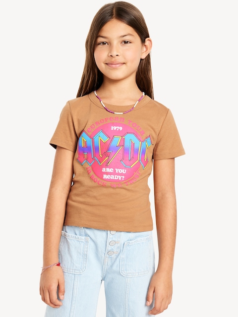 Fitted Short-Sleeve Licensed Graphic T-Shirt for Girls - Beige