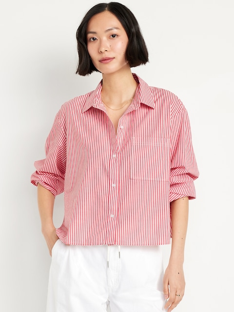 Cropped Button-Down Striped Shirt