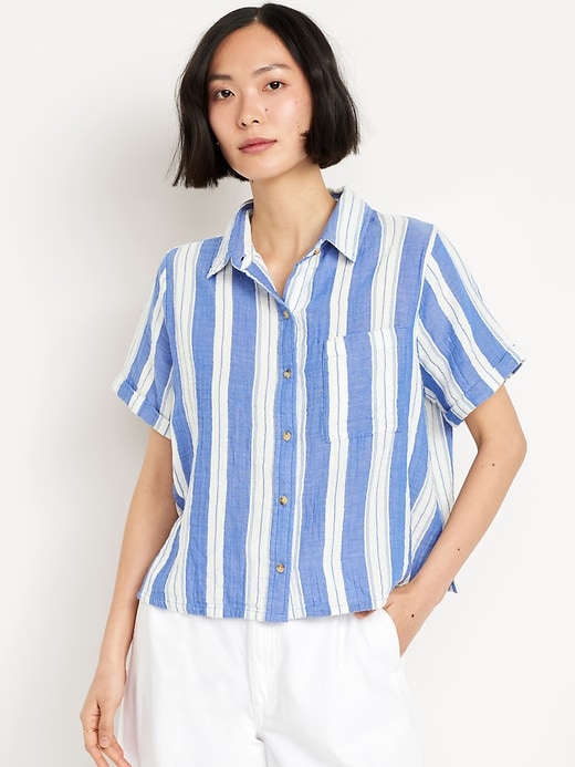 Image number 1 showing, Crinkle Gauze Button-Down Striped Shirt