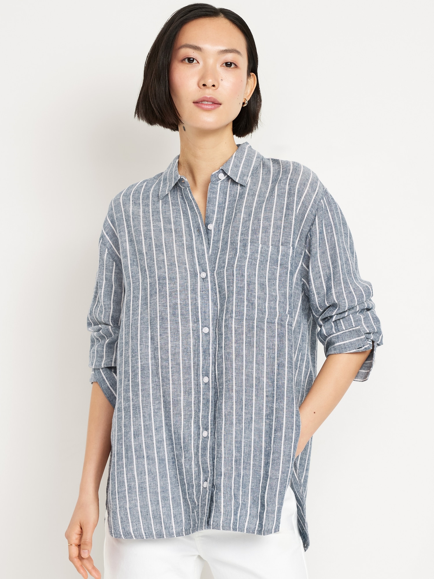 Chemise à rayures en mélange de lin