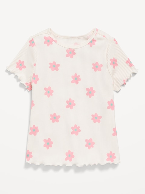 Printed Short-Sleeve Lettuce-Edge T-Shirt for Toddler Girls