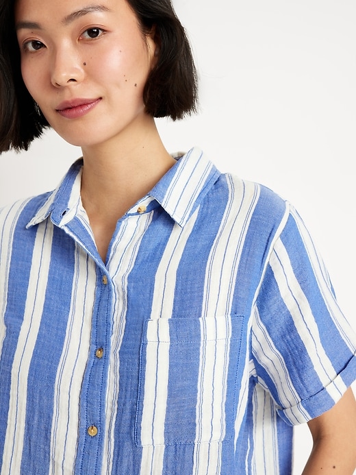 Image number 4 showing, Crinkle Gauze Button-Down Striped Shirt