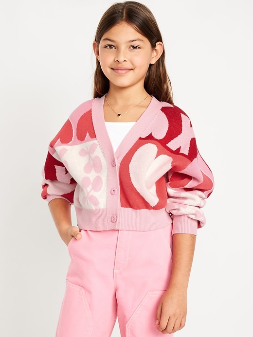 View large product image 1 of 3. Printed Button-Front Cardigan Sweater for Girls