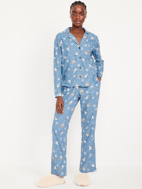 Flannel Pajama Set for Women - Blue