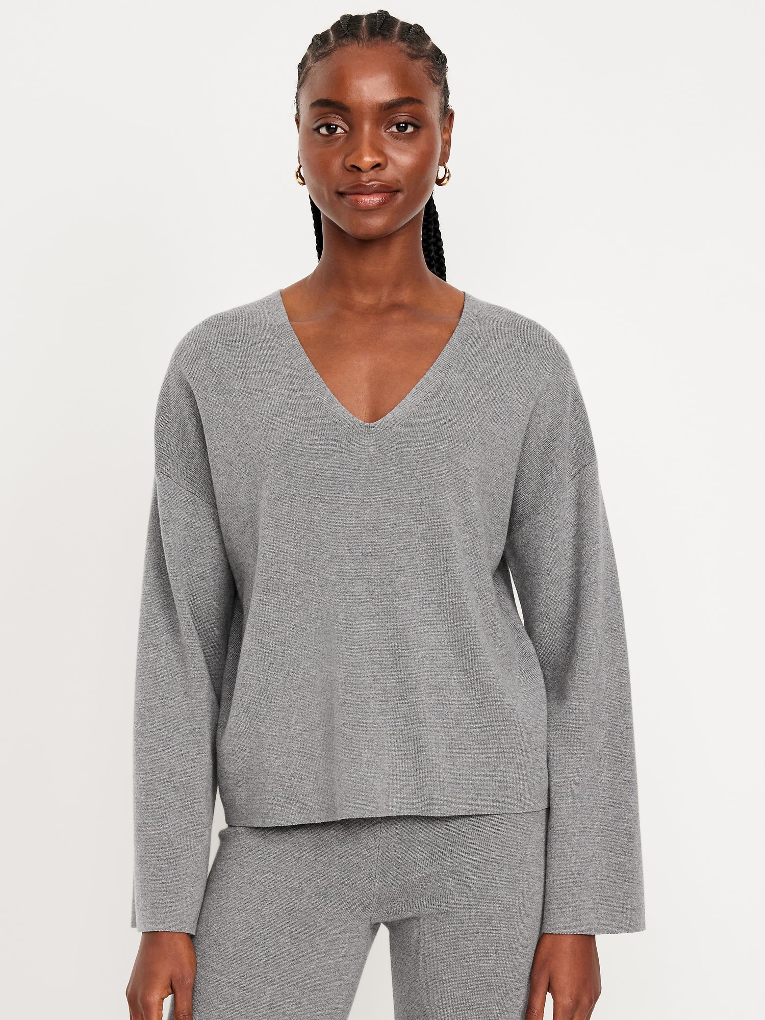 Bell-Sleeve V-Neck Sweater