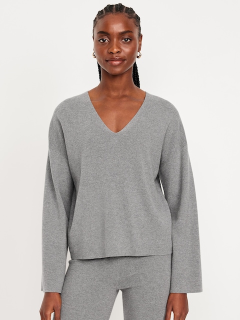 Bell-Sleeve V-Neck Sweater