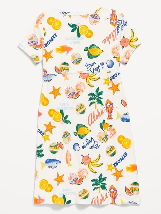 View large product image 2 of 2. Printed Short-Sleeve Ribbed Henley Dress for Girls