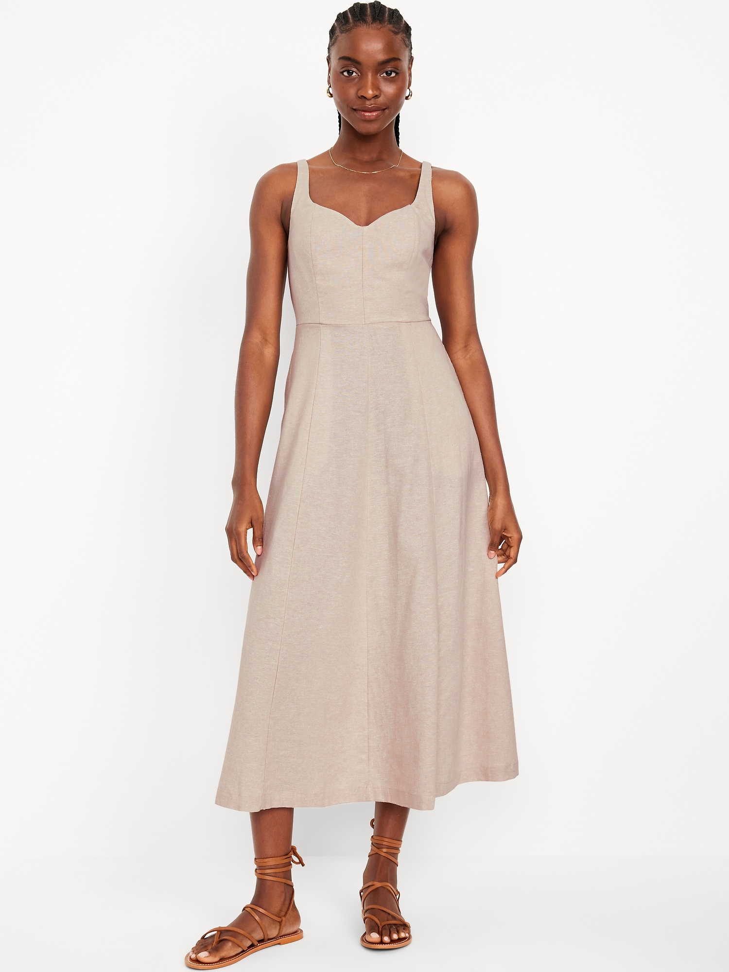 Fit & Flare Linen-Blend Midi Dress