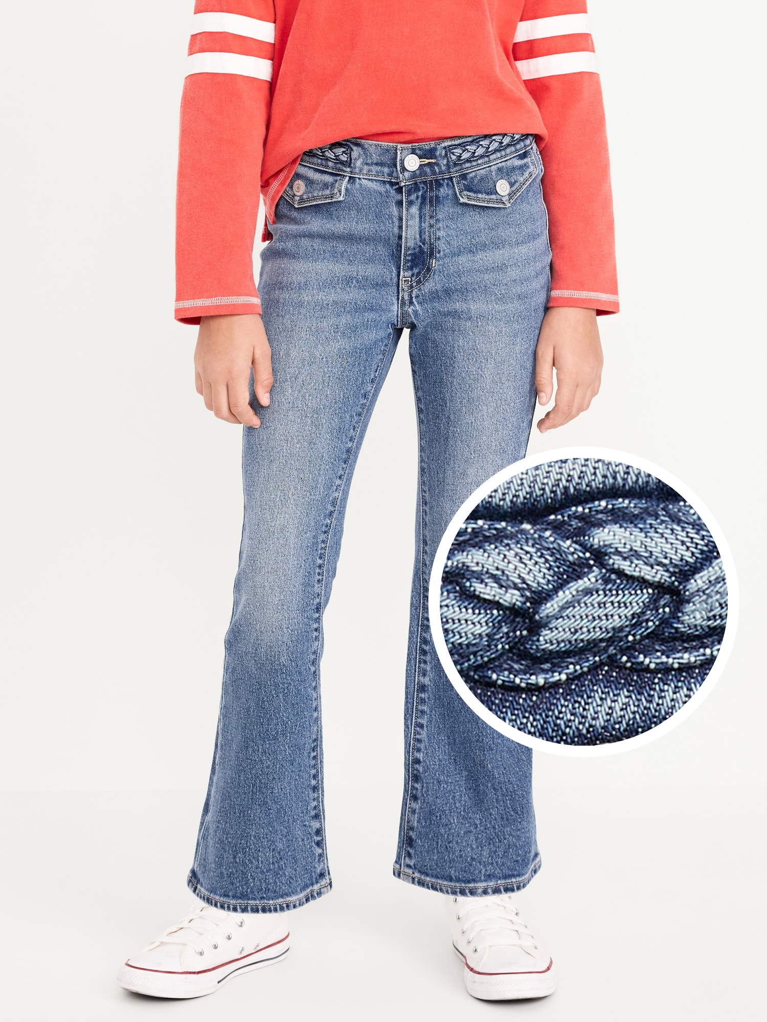 High-Waisted Braided-Waist Flare Jeans for Girls