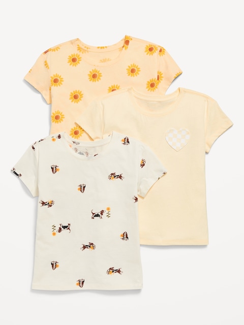 T-shirt ultra-doux à manches courtes pour fille (paquet de 3 t-shirts variés)