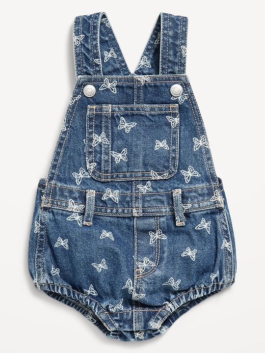 Voir une image plus grande du produit 1 de 2. Salopette courte en denim à imprimé pour bébé