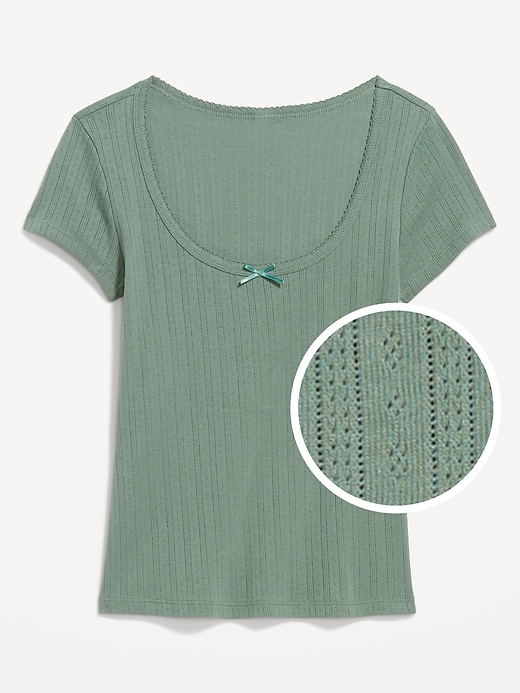 Image number 4 showing, Lace-Trim Ribbed Pointelle T-Shirt