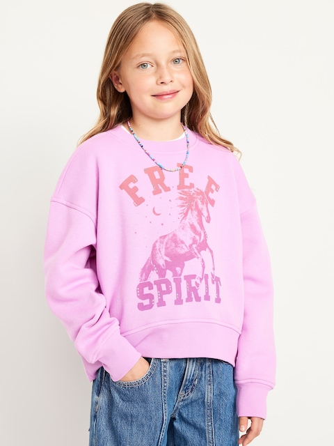 Vintage Oversized Crew-Neck Graphic Sweatshirt for Girls