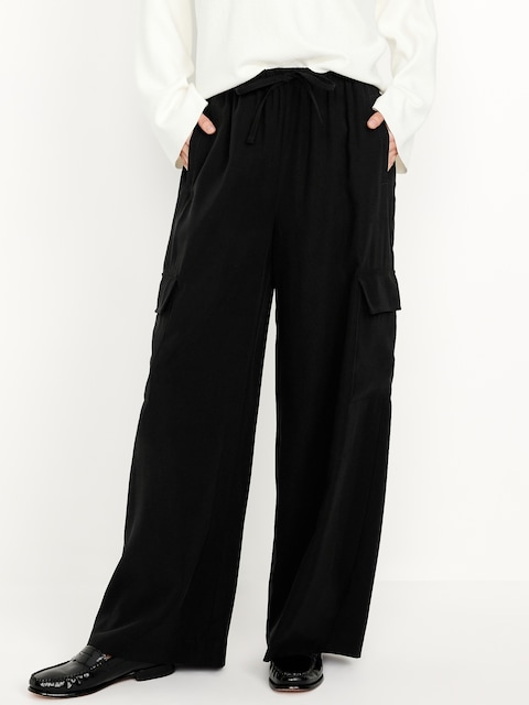 Pantalon cargo fluide à jambe ultra-large à taille très haute