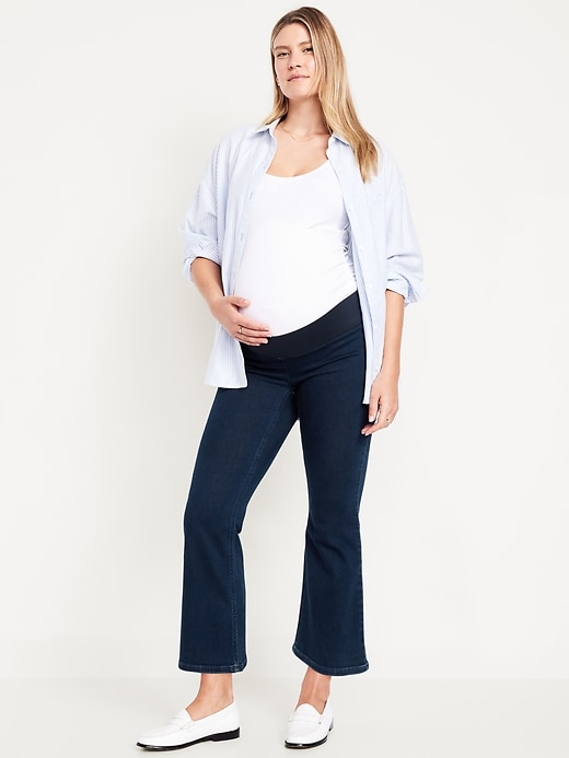 Image number 1 showing, Maternity Front Low-Panel Crop Flare Jeans