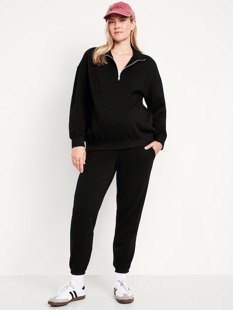 Maternity Rollover-Waist Jogger Sweatpants - Gray