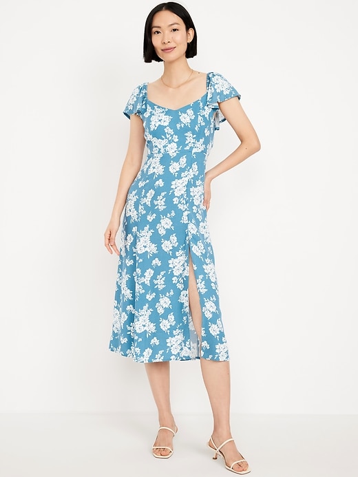 Image number 1 showing, Flutter-Sleeve Crepe Midi Dress