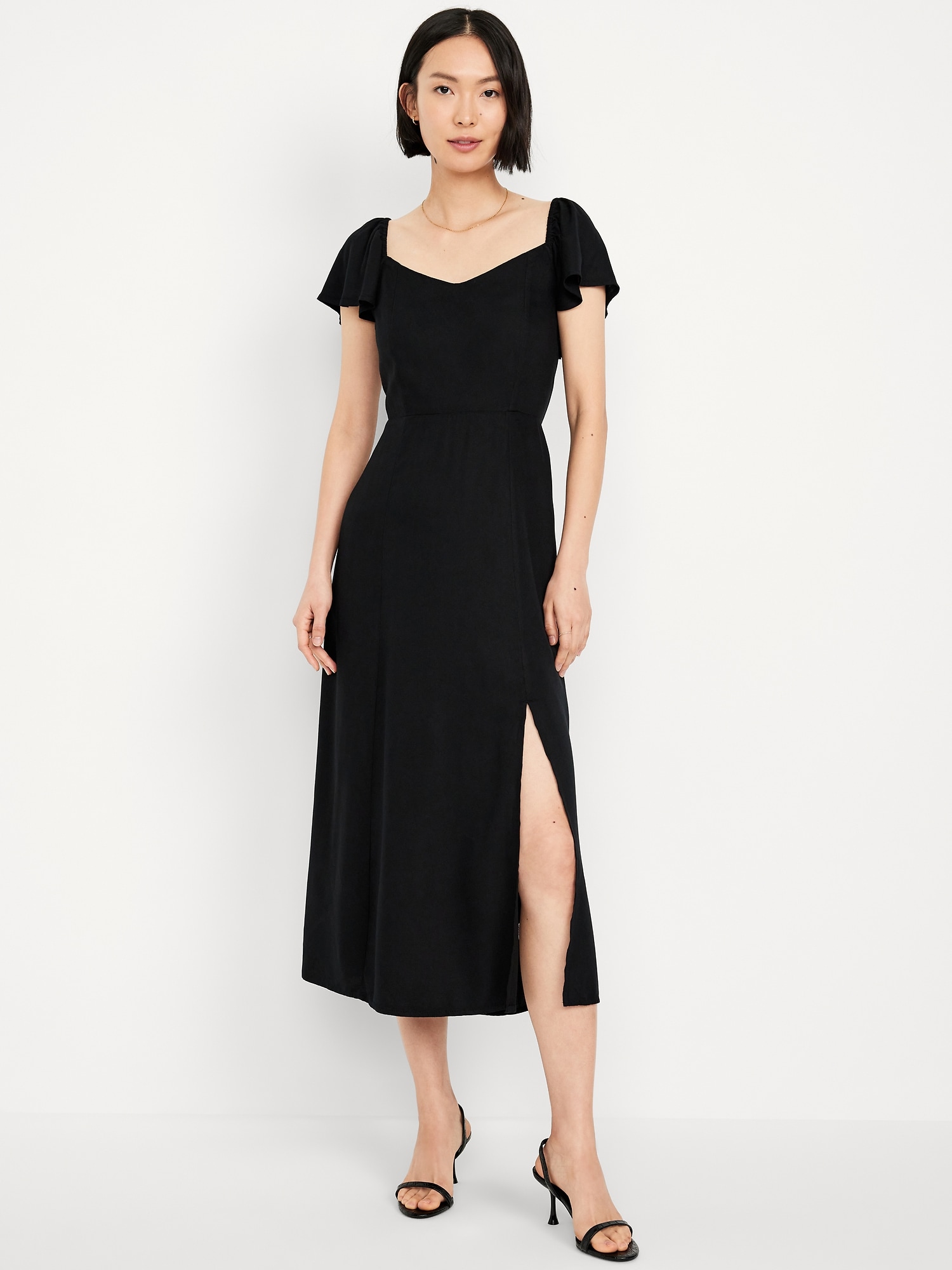 Flutter-Sleeve Crepe Midi Dress