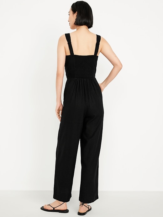 Image number 2 showing, Button-Front Linen-Blend Cami Jumpsuit