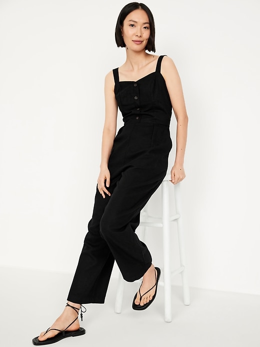 Image number 3 showing, Button-Front Linen-Blend Cami Jumpsuit