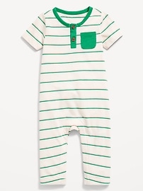 Image number 1 showing, Short-Sleeve Jersey-Knit Henley One-Piece for Baby