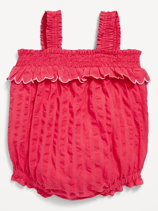 View large product image 2 of 2. Sleeveless Ruffle-Trim Smocked One-Piece Romper for Baby