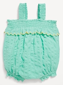Image number 2 showing, Sleeveless Ruffle-Trim Smocked One-Piece Romper for Baby