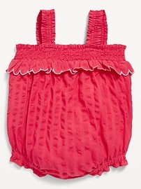 Image number 2 showing, Sleeveless Ruffle-Trim Smocked One-Piece Romper for Baby
