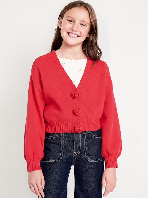 Button-Front Cardigan Sweater for Girls
