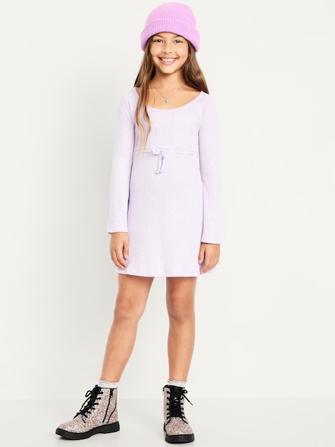Long-Sleeve Sparkly Ribbed Fit and Flare Dress for Girls