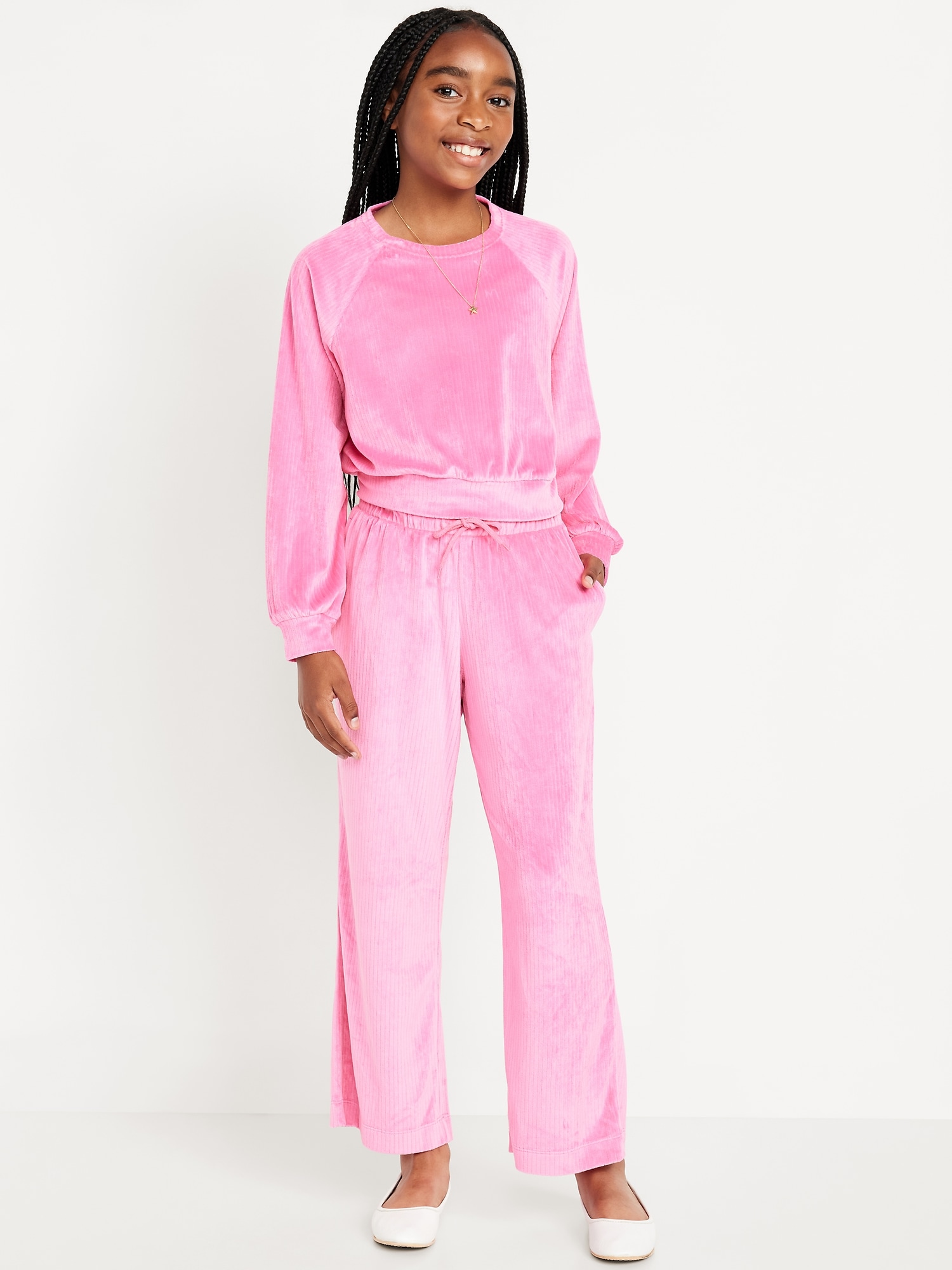 Ensemble chandail ras du cou et pantalon droit en velours pour fille