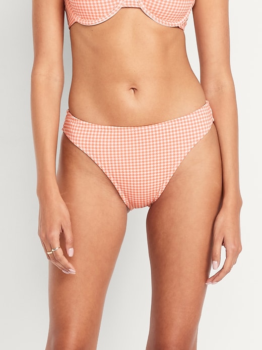 Image number 1 showing, Mid-Rise Textured Bikini Swim Bottoms