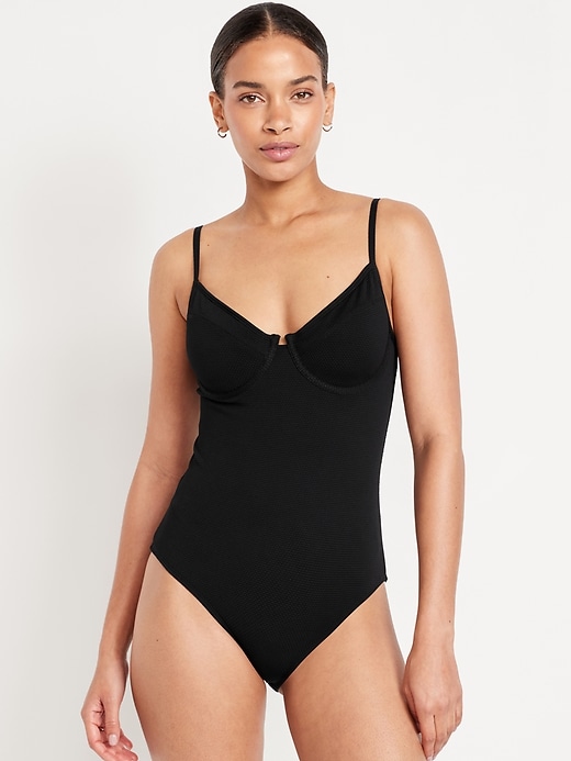 Image number 1 showing, Textured One-Piece Balconette Swimsuit