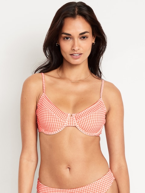 Textured Underwire Balconette Swim Top - Red