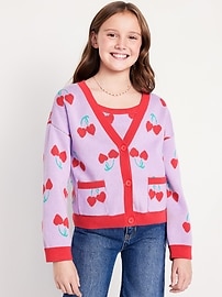 Image number 1 showing, Printed Button-Front Cardigan Sweater for Girls