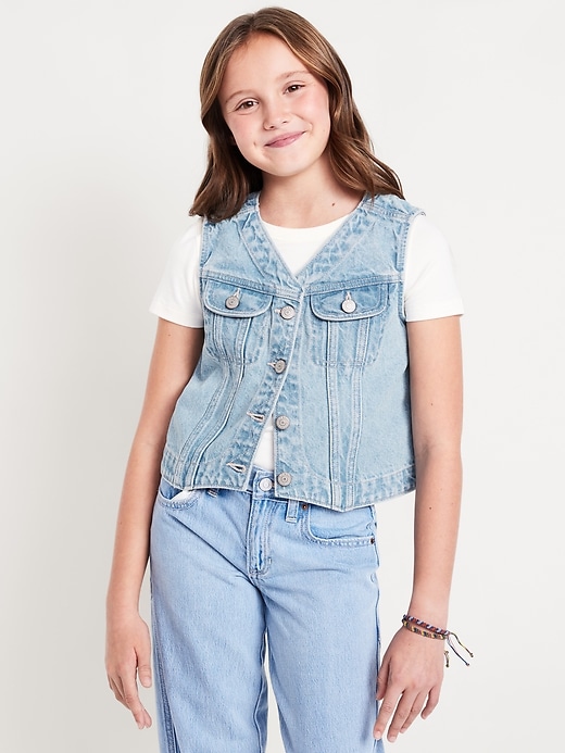 View large product image 1 of 1. Cropped Button-Front Jean Vest for Girls