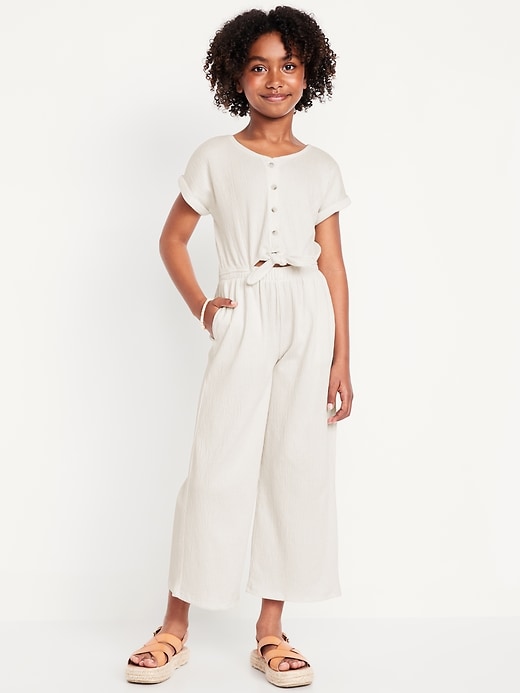 View large product image 1 of 3. Short-Sleeve Button-Front Tie-Knot Jumpsuit for Girls