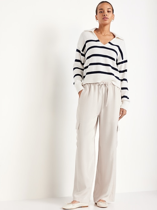 Image number 3 showing, Extra High-Waisted Drapey Cargo Super Wide-Leg Pants